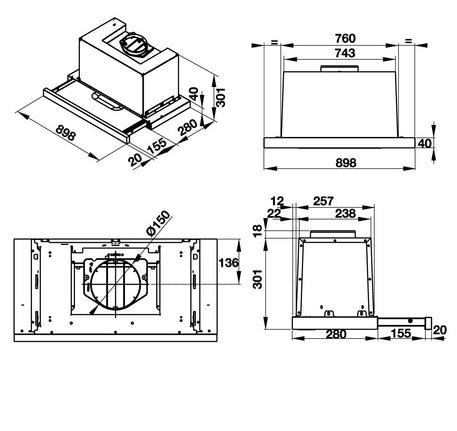 Máy hút mùi âm tủ mặt kính đen Hafele HH-TG90E